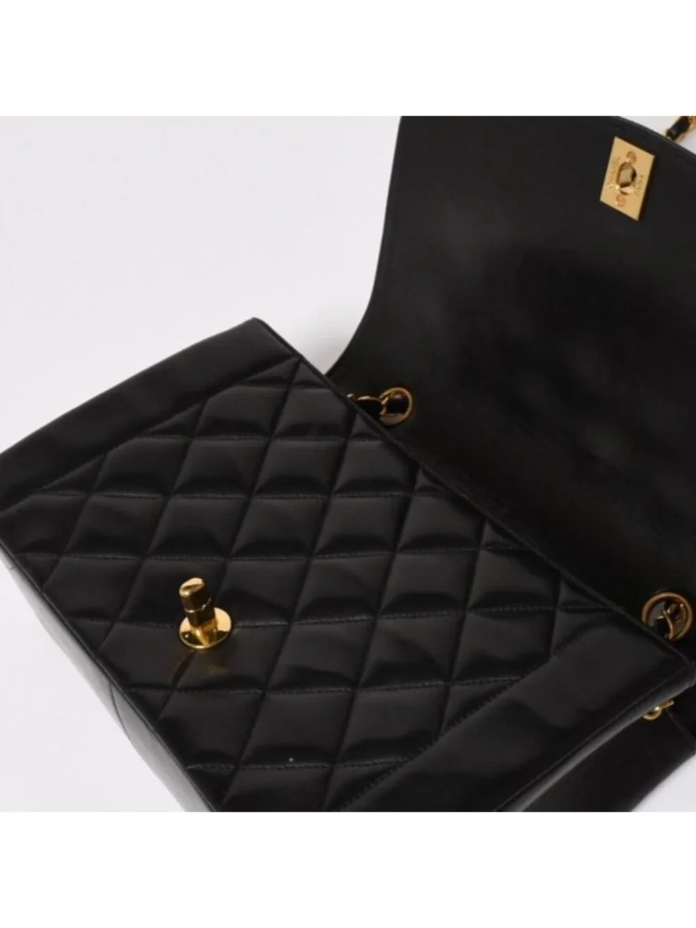 Chanel Diana Quilted 25 S Flap S Chain Shoulder Bag CC Logo Lambskin Black